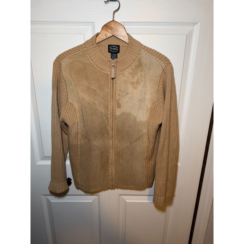 Designers Studio Originals Suede Leather Knit Zip Jacket Women's Large